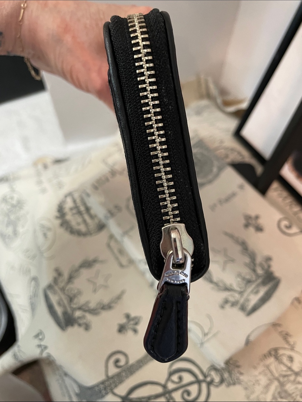 Coach Black and Gray Signature Zip Wallet - Picture 8 of 16